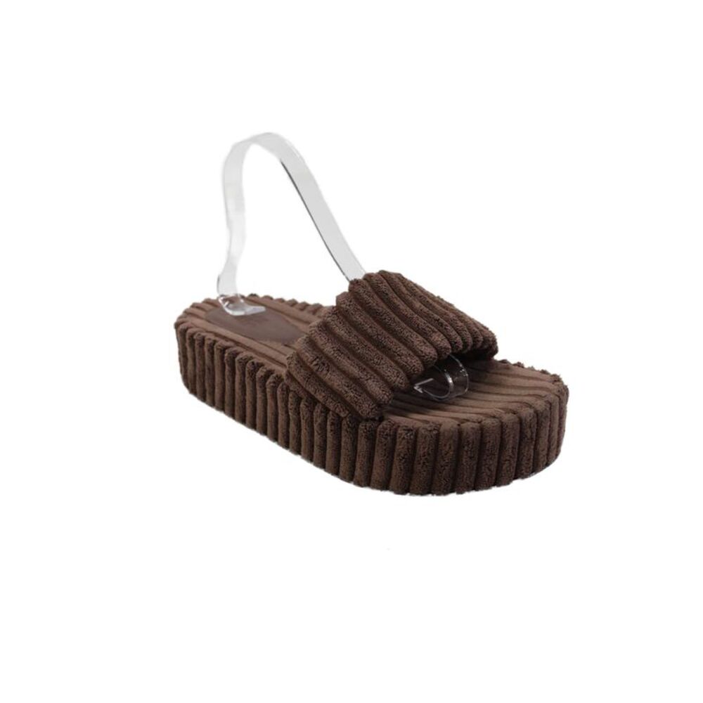 LMS Womens Corduroy Slip On Platform Single Strap Slide Sandals Chocolate Size 9